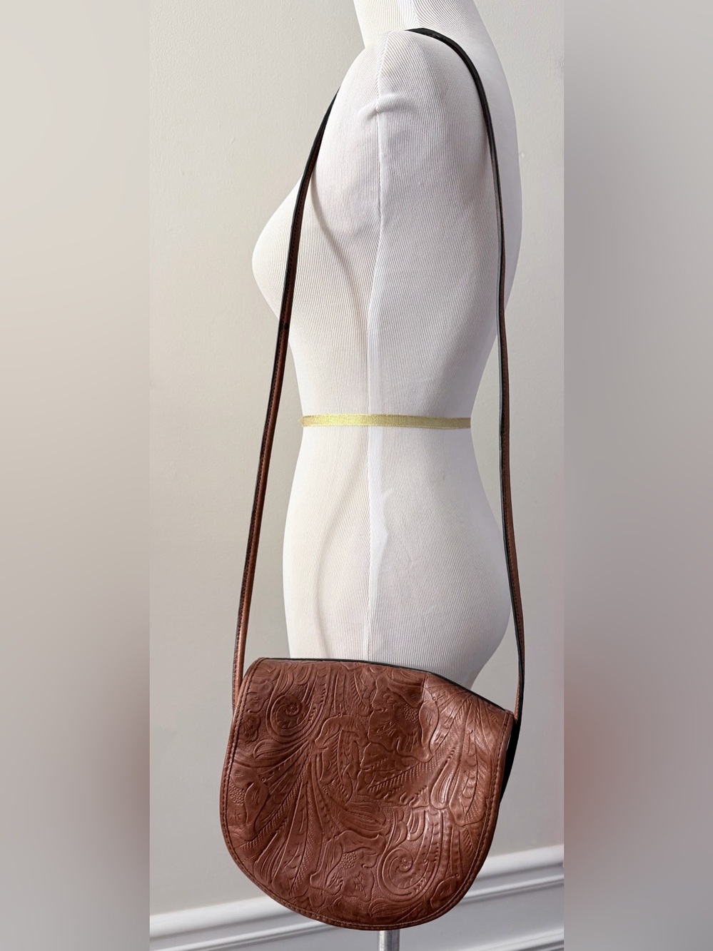 Margot brown embossed leather cross body hipster swing pack hobo handbag